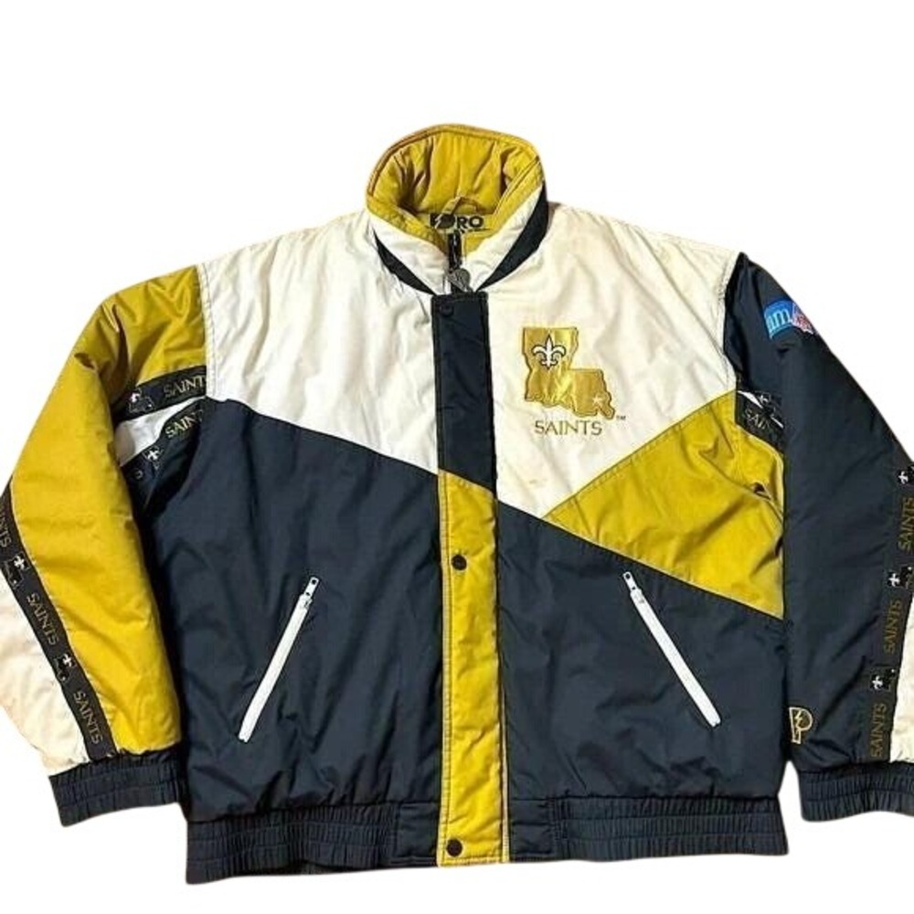 Pro Player New Orleans Saints Jacket L Black Gold Vintage Puffer‎ Coat